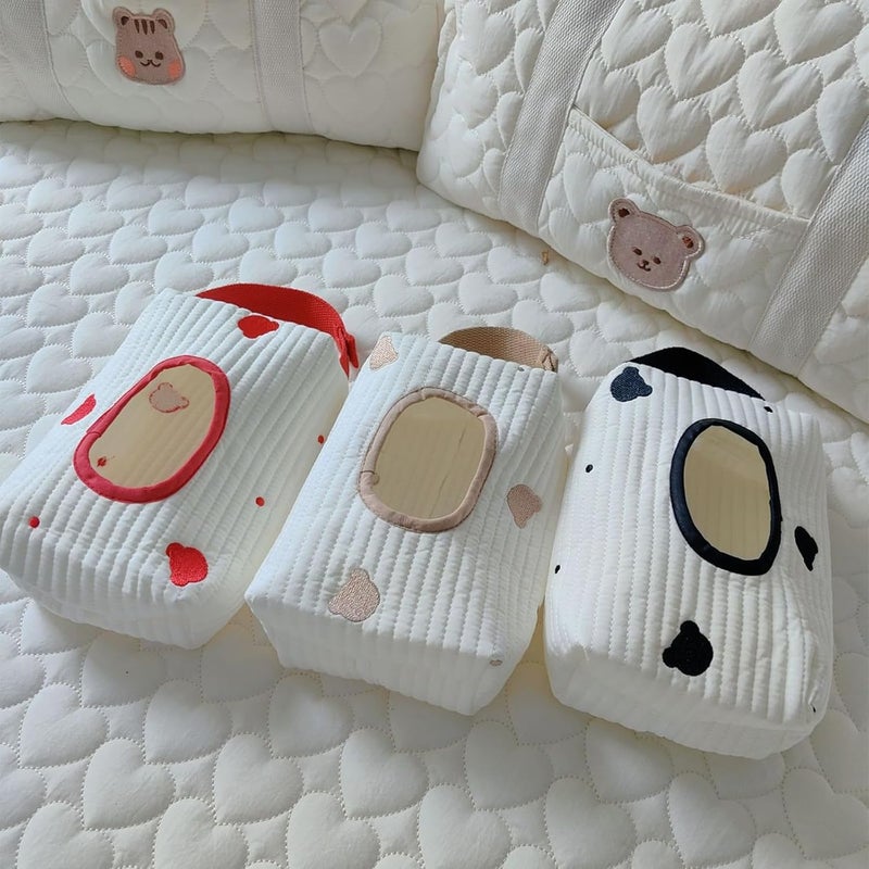 BLULILY حقائب مناديل مبللة محمولة مزينة بدب للأطفال لحامل عربات الأطفال - Image 4